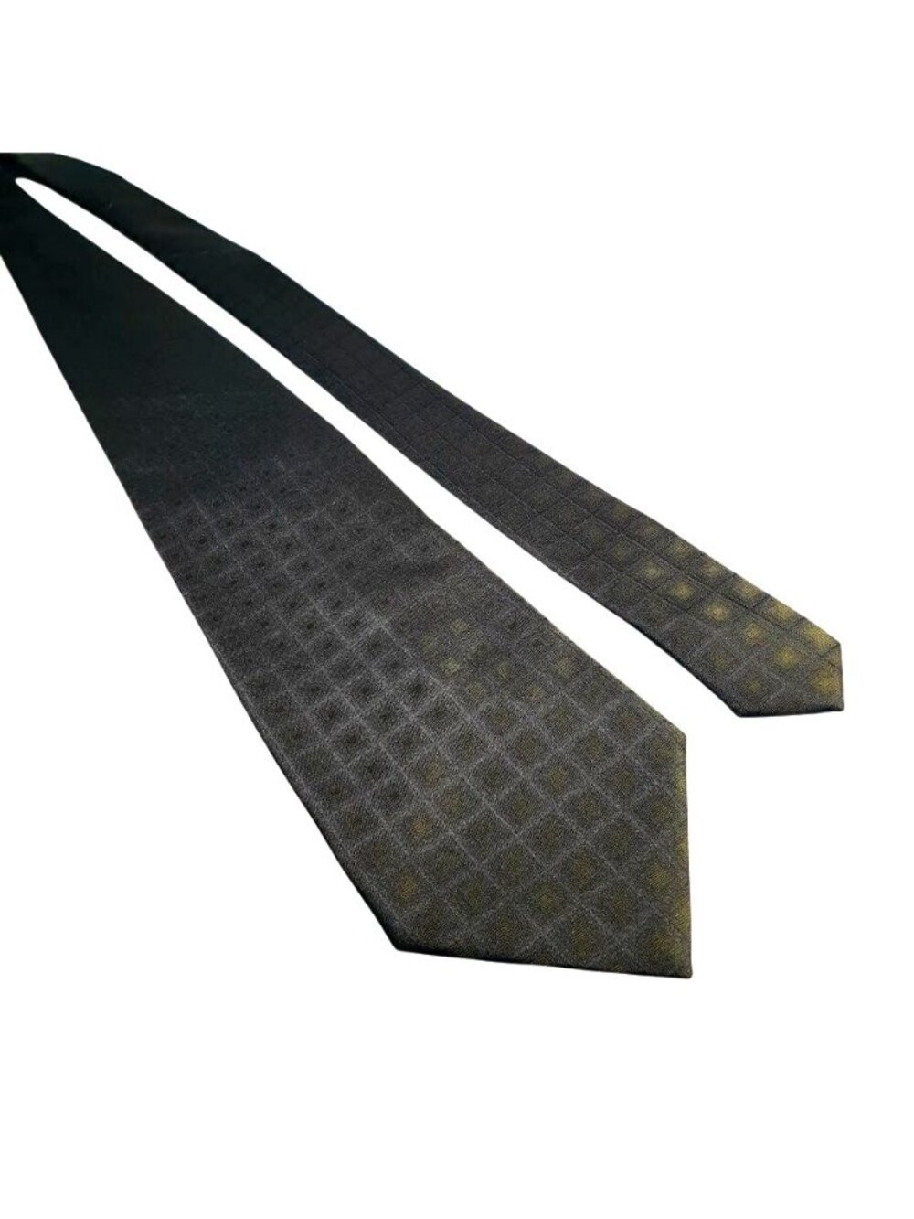 Sun Marino Italy New York Mens Tie Gray Gold Checkered Silk Classic Formal Gift